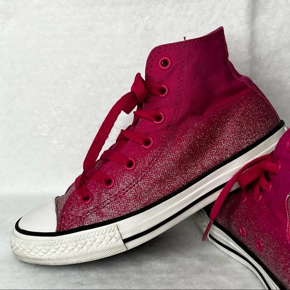 Converse All‎ Star High Top Chuck Taylor Hot Pink Silver Glitter Sneakers Junior